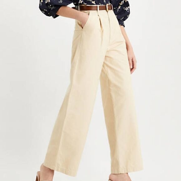 Levi's Premium Pleated High Loose Pants Beige Tan 26 X 30 Brand New Kakhi Tan - Picture 2 of 16
